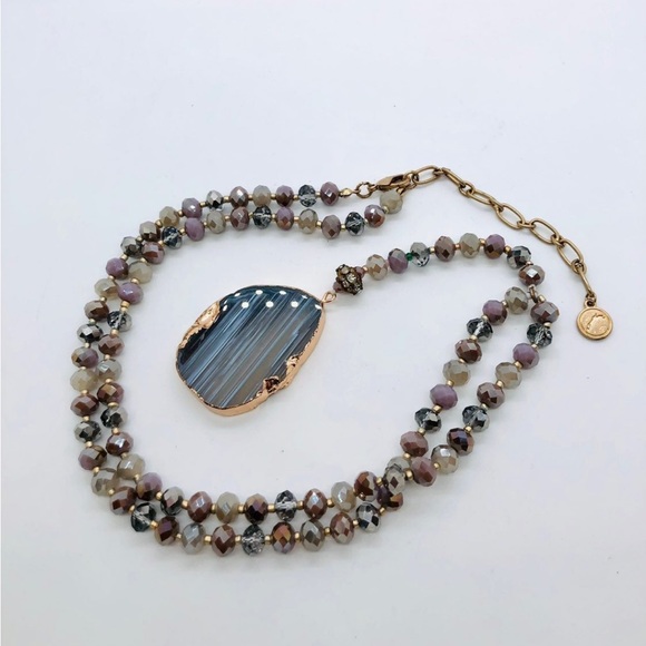 Vintage Designer Slice Pendant Crystal Bead Necklace - Picture 10 of 12